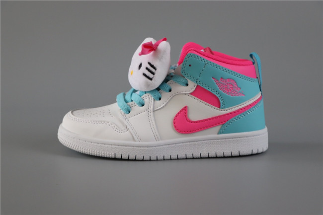 Youth Running Weapon Air Jordan 1 White/Pink/Aqua Shoes 099